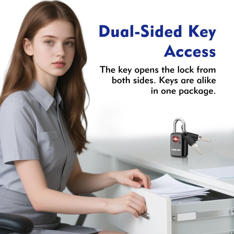 SURE LOCK TSA Approved Luggage Locks Mini Size Lock with Keys for Travel, Zinc Alloy Body with Steel Shackle, Key Alike, Key Alike in The Same Package - Image 4
